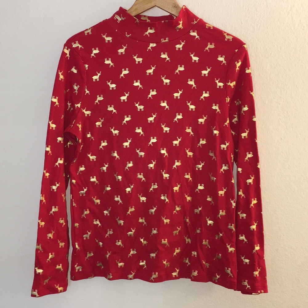 Reindeer Long Sleeve Christmas Turtleneck Sz M